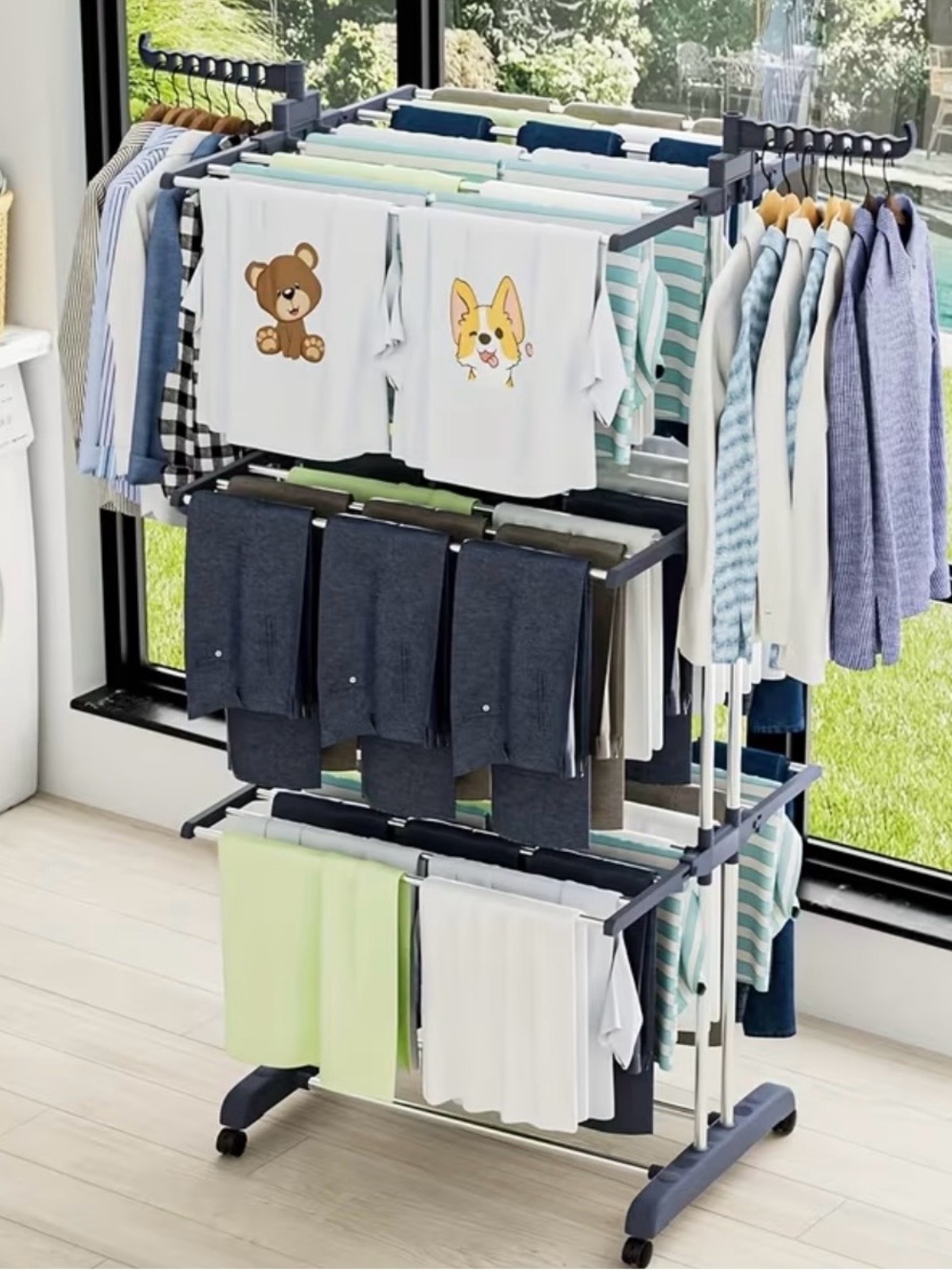 Space-Saving Multi-Tier Drying Rack in Gray — Foldable Clothes Organizer